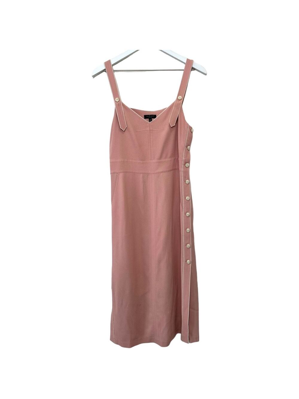 Rag & Bone Tia Sleeveless Button-Trim Dress Pink Midi Size Small